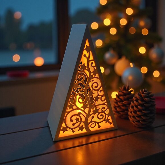 Pyramid Christmas Tree Lantern Tealight Holder w/Tealight LED Candle White - Picture 11 of 13